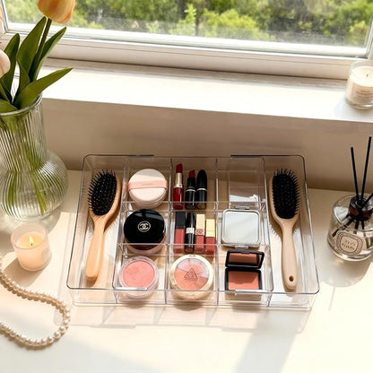 Acrylic Expandable Desk Drawer Organizer with 11 Adjustable Compartments and 6 Removable Dividers Desk Accessories for Office