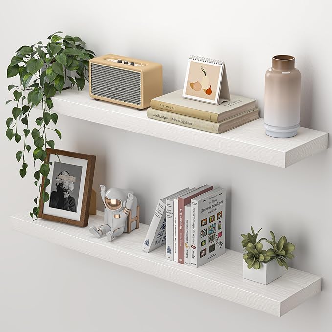 Heimlove Floating Shelves for Wall 32 Inch,Mounted Storage Wood Shelves with Invisible Brackets Hanging Shelf for Bedroom Liv