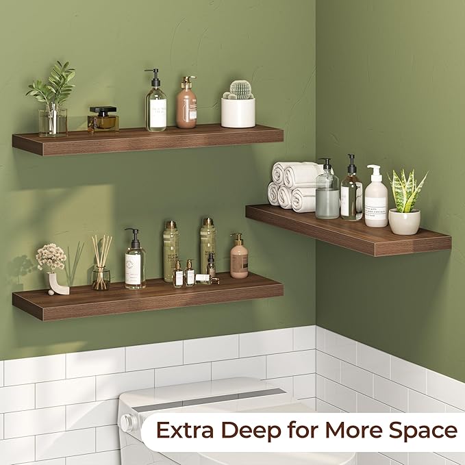 Fun Memories Floating Shelves for Wall 30 Inch Set of 3, Farmhouse Floating Shelves with Invisible Heavy Duty Bracket, 10 Inc