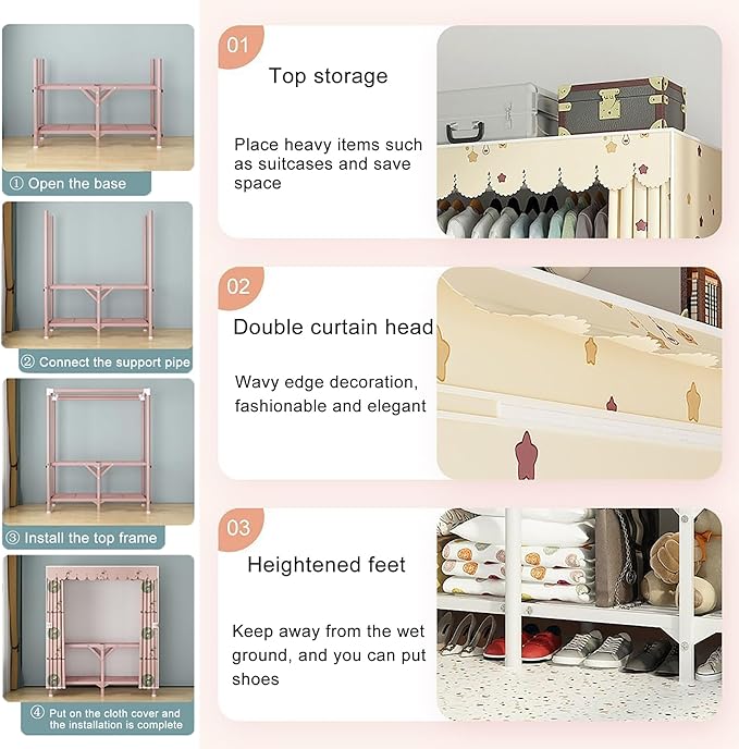 Portable Wardrobe Closet For Hanging Clothes, Installation-free Wardrobe, One-piece Folding Design,closet Organizer System,wa