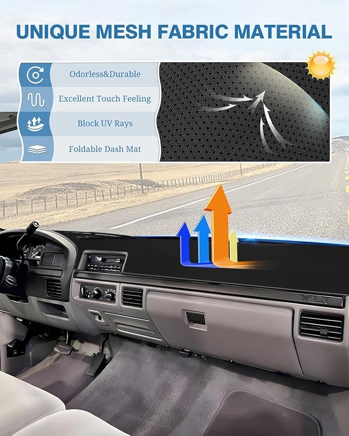 FIILINES Dash Cover Fit for Ford F150 F250 F350 1992 1993 1994 1995 1996 Dashboard Cover for F150 F250 F350 Accessories Mesh 
