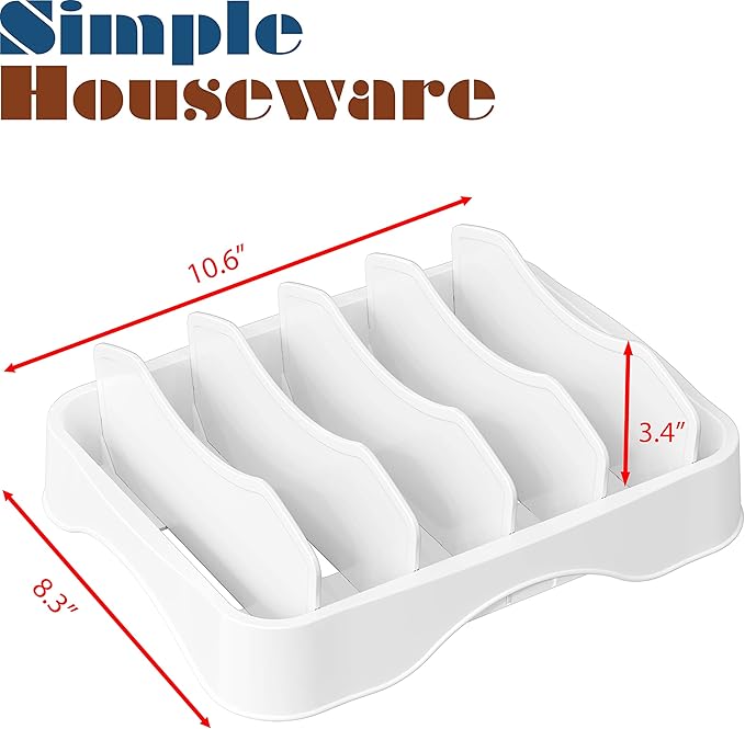 Simple Houseware Food Container Lid Organizer, Adjustable Dividers Lids Storage, 10''x8'', White