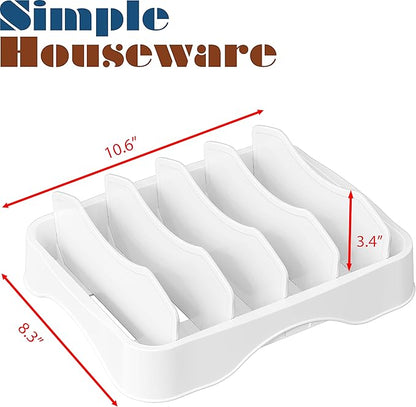 Simple Houseware Food Container Lid Organizer, Adjustable Dividers Lids Storage, 10''x8'', White