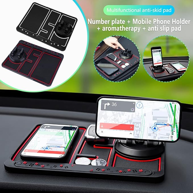Non-Slip Phone Pad for 4-in-1 Car, 2023 New Cool Glow in The Dark Car Dashboard Phone Mat with Temporary Car Parking Card Num
