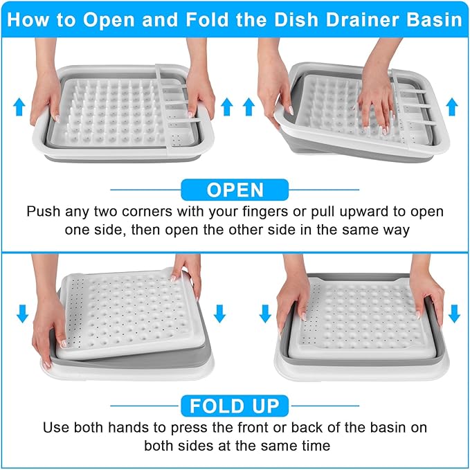 Collapsible Dish Drying Rack Portable Dish Drainers for Kitchen Counter with Drainboard, Kitchen Sink Organizer Basket RV Acc