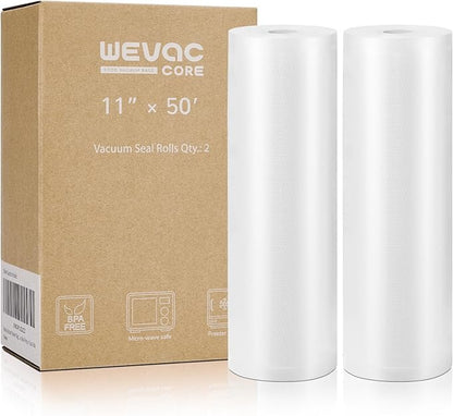 Wevac Vacuum Sealer Bags 11x50 Rolls 2 pack for Food Saver, Seal a Meal, Weston. Commercial Grade, BPA Free, Heavy Duty, Grea