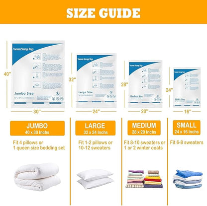 MEIQIHOME Vacuum Storage Bags, Space Saver Sealer Bags,Vacuum seal bags for clothing, Pillows, Comforters, Blankets, Bedding,