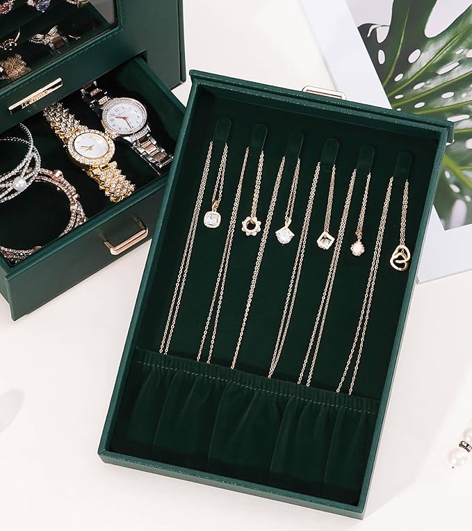 Homde Jewelry Organizer with Transparent Window Necklace Hooks Gift for Women Jewelry Box Display Case for Necklaces Rings Ea
