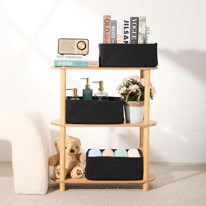 MiniArk Small Storage Baskets for Organizing | Closet Organizer Bins | Shelf Toy Basket | Woven Rope Baskets | Cube Decorativ