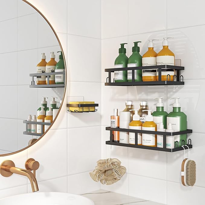 Youvip Shower Caddy Adhesive,No Drill Bathroom Organizer with Soap Holder,Large Capacity Rustproof Shelves for Inside Shower,