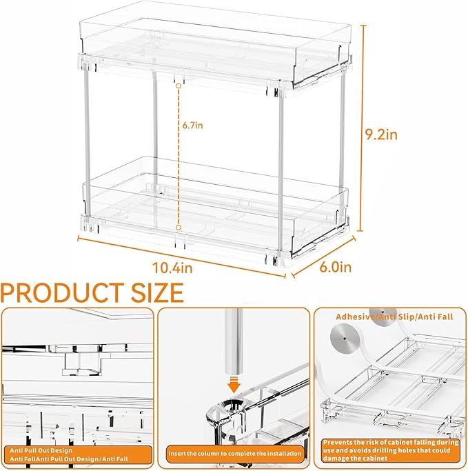 Yieach 2 Tier Pull Out Cabinet Organizer and Medicine Cabinet Storage for Supplement,Vitamin,Medication and Pill Bottle,10.4"