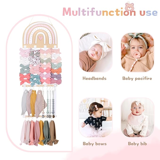 POVETIRE Headband Holder Bow Holder for Girls Hair Bows,Rainbow Hair Accessories Organizer Storage Wall Hanging Display for N