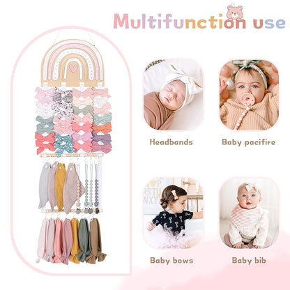 POVETIRE Headband Holder Bow Holder for Girls Hair Bows,Rainbow Hair Accessories Organizer Storage Wall Hanging Display for N