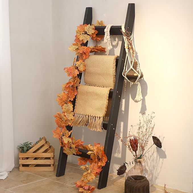 FUIN 5ft (58") Wood Blanket Ladder Living Room Decorative Wall Leaning Farmhouse Quilt Display Holder Storage Rustic Wooden T