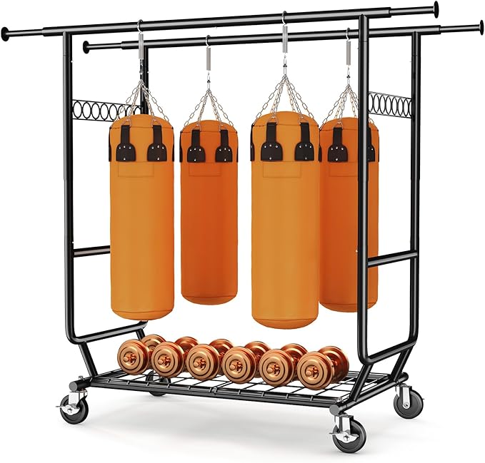 HOKEEPER Clothes Rack Heavy Duty Clothing Rack Load 650 LBS Collapsible Garment Rack with Wheels Double Rod Coat Rack for Han