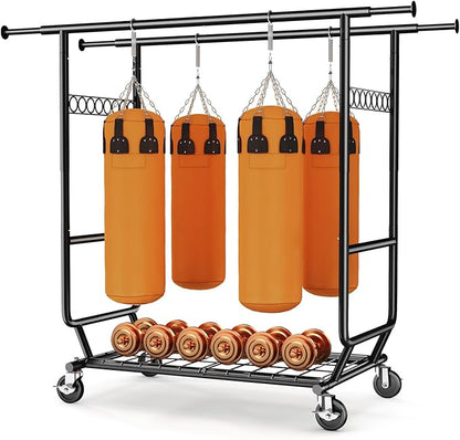 HOKEEPER Clothes Rack Heavy Duty Clothing Rack Load 650 LBS Collapsible Garment Rack with Wheels Double Rod Coat Rack for Han