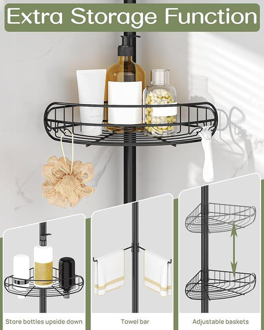 ALLZONE Corner Shower Caddy Tension Pole, 4-Tier Adjustable Shelves, Rustproof Bathroom Shower Organizer Corner for Inside Sh