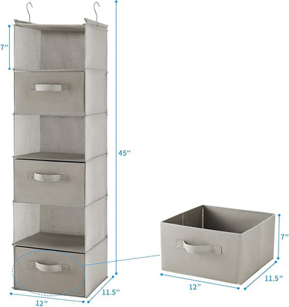 MAX Houser 6 Tier Shelf Hanging Closet Organizer, Closet Hanging Shelf with 2 Sturdy Hooks for Storage, Foldable (Light Grey-