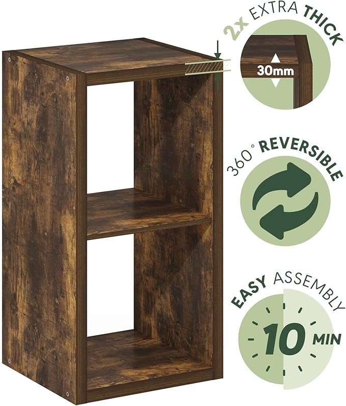 Furinno Cubicle Book Shelf, 2-Cube Bookshelf, Extra Thick Frame Horizontally & Vertically Reversible Bookcase with Open Back,