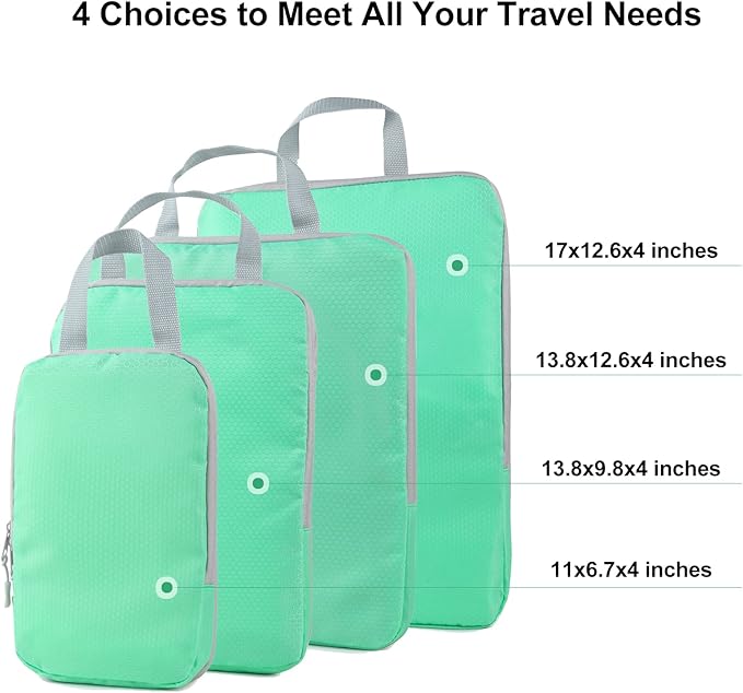 COVAX 4 Set Compression Packing Cubes, Travel Luggage Organizers and Storage Packing Cubes (Green)