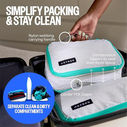 Acteon Compression Packing Cubes - 2 Pack Clean Dirty Separate Zipper - Lightweight Travel Packing Cubes for Luggage - Suitcase Organizer Travel Cubes - Large Small Laundry for Clothes Shoes Makeup