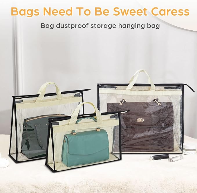 Interesse 12 Packs Dust Bags for Handbags, Clear Handbag Storage, Purse Storage Organizer for Closet, Purse Cover Hanging Clo