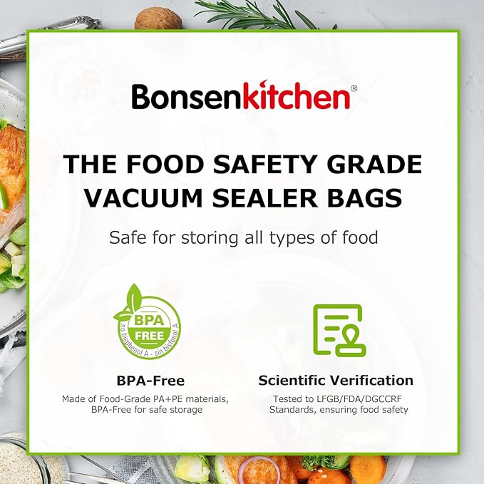 Bonsenkitchen Vacuum Sealer Rolls Bags, 6 Pack 3 Rolls 11" x 20' + 3 Rolls 8" x 20' Commercial Grade BPA Free Bag Rolls, Dura