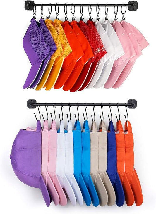 Hat Rack Wall Mount 24 Baseball Caps, Modern Metal Hook with 12 Clips and 12 Hooks Holder Storage Display for Closet Bedroom 