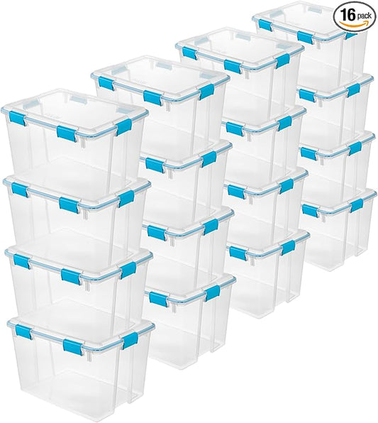 Sterilite 16-Pack Gasket Box, Weather-Resistant Storage Bins with Latching Lids, 80 Quart - Heavy-Duty Organizing Containers 