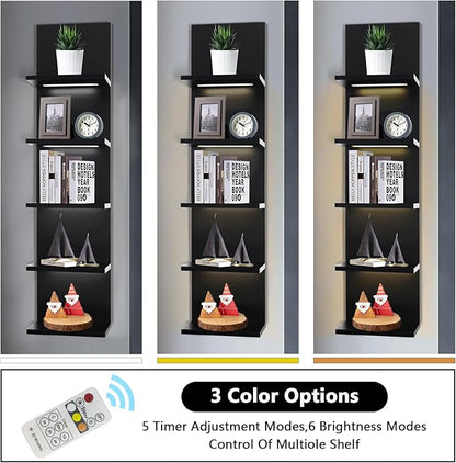5 Tier Wall Shelf Unit, Black Shelves,Lack Shelf, Wall Shelves for Bedroom，Office,Bathroom, Vanity Shelves with LED Remote Co
