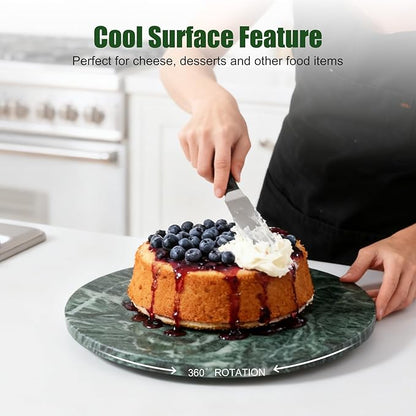 12" Marble Lazy Susan Turntable - 100% Natural Stone Round Serving Tray with Silent Spinning, Revolving Cake Stand & Cheese B