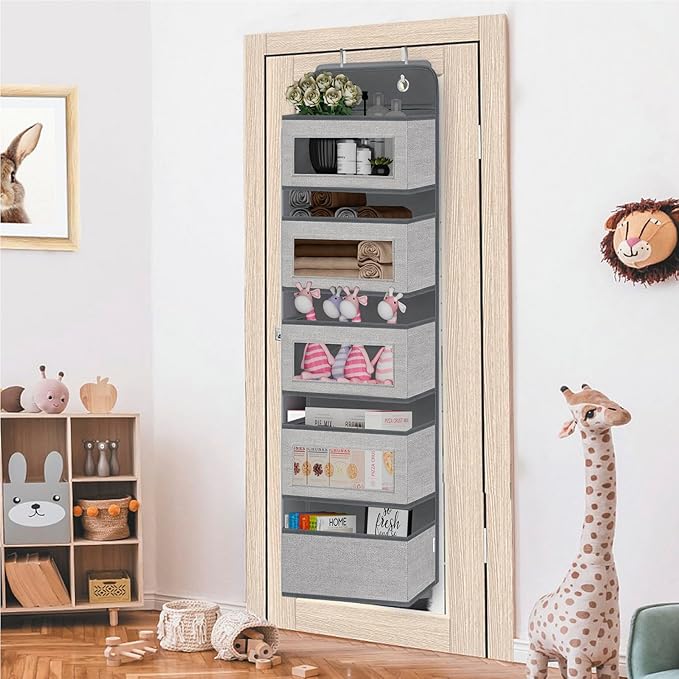 VERONLY Over The Door Hanging Organizer Storage with 5 Large Pockets,Wall Mount Clear Windows and 2 Widened Metal Hooks for P