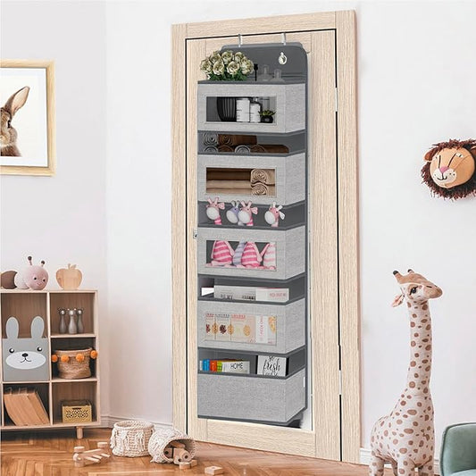 VERONLY Over The Door Hanging Organizer Storage with 5 Large Pockets,Wall Mount Clear Windows and 2 Widened Metal Hooks for P