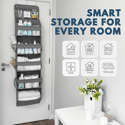 Over The Door Organizer Hanging with 5 Large & 6 Side Pockets 5 Tier Behind Door Storage 50 lbs for Closet, Nursery, Bathroom