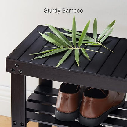 Pipishell Bamboo Shoe Rack Bench, 3 Tier Sturdy Shoe Organizer, Storage Shoe Shelf, Holds up to 300lbs for Entryway Bedroom L