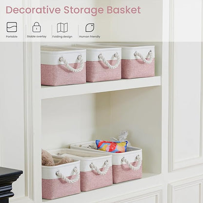 Storage Baskets for Shelves 11.8x7.9x5.2 Inch, Foldable Fabric Storage Bins with Handles, Small Storage Baskets for Organizin