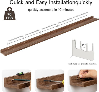 Floating Picture Ledge Shelves for Wall Set of 2, 95 Inches Picture Ledge Shelf with Long Large Nursery Book Shelf for Toys S
