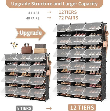 ROJASOP Portable Shoe Rack Organizer, 72 Pairs Covered Shoe Rack Shoe Organizer for Closet Entryway 12-Tier Shoe Storage Cabi
