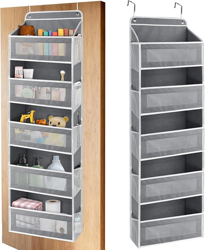 Over The Door Storage Organizer with 5 Extra Large Pockets & Side Mesh Pouches, Hanging Closet Door Organizer for Bedroom, Pa