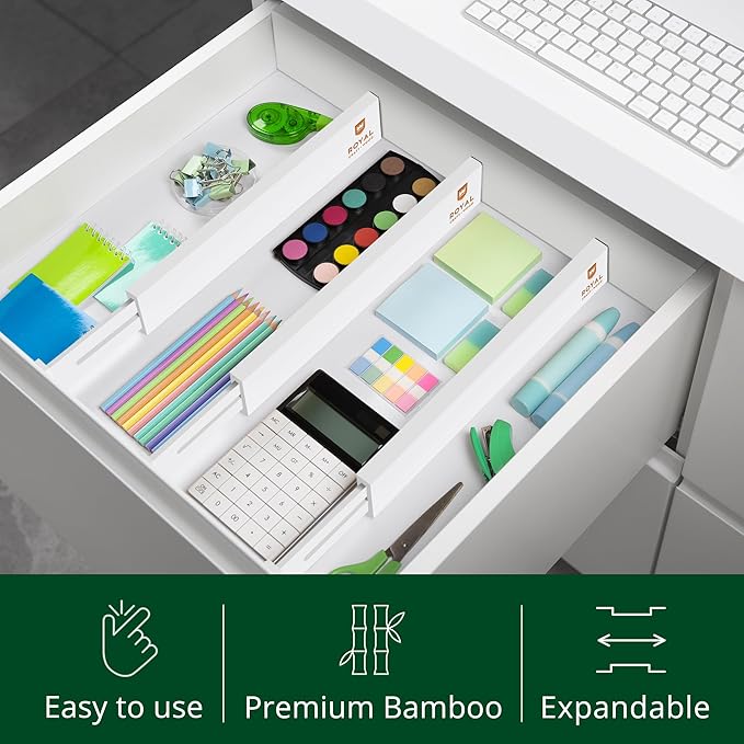 Bamboo Drawer Dividers Organizers, Adjustable Drawer Separator Splitters, 17–22 Inches Expandable Drawer Divider Organizer fo