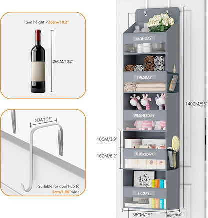 VERONLY Over The Door Organizer Storage, 5 Shelf Hanging Organizer with 4 Large Capacity Pockets, Anti Tilt 44 lb Load Behind