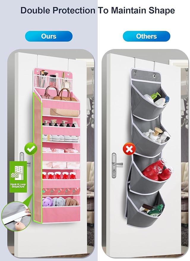 Over the Door Organizers Storage - 5 Shelf Hanging Storage shelves Door Organizer with Pockets, Anti Tilt 44 lb Load Behind D