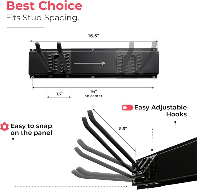 TIDYME Garage Tool Organizer Wall Mount - 96 inches - Sturdy Storage Rack with Adjustable Hooks, Anti-Rust - Easy Installatio