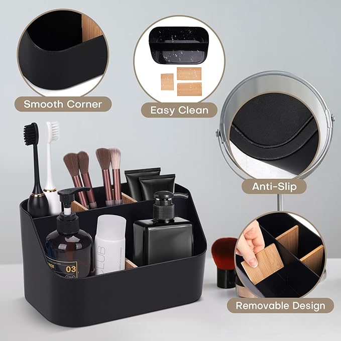 Ayswupt Electric Toothbrush Holders for Bathrooms,Black Tooth Brushing Holder,Toothpaste Organizer with Dividers,Bathroom Cou