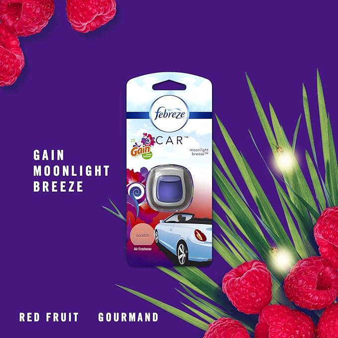 Febreze Car Odor-Eliminating Air Freshener Vent Clip with Gain Scent, Moonlight Breeze, 2 count