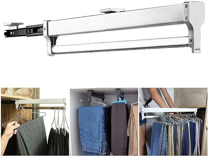 Pull Out Clothes Rail Extendable Clothes Rail - Sliding Wardrobe Closet Rod, Adjustable Wardrobe Clothing Rail, Pull Out Clot