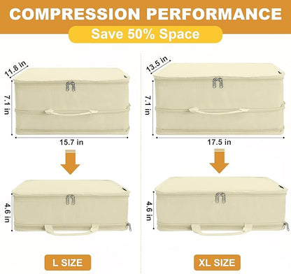 Extra Large Compression Packing Cubes for Travel Essentials, 2 Set Expandable Travel Cubes for Packing Bags Suitcase Organizer, Beige
