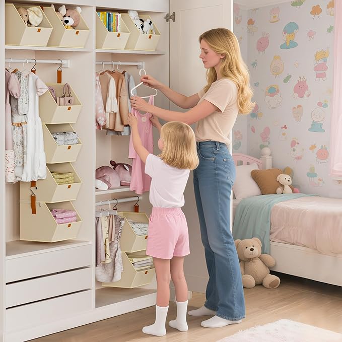 Homsorout Hanging Closet Organizer 4 Tier - Clothes Hanging Shelves, Space-Saving Closet System, Fabric Storage Bins Bedroom 