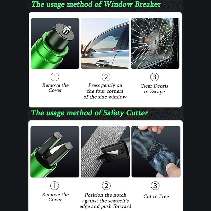 4Pcs Life Hammer Car Escape Tool and Seatbelt Cutter, Seat Belt Cutter and Glass Breaker, for Land and Underwater (4Pcs Black