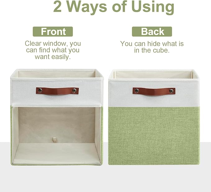 Bagnizer Storage Cubes, 4 Pack Linen Foldable Storage Bins (13 x 13 inch) with Clear Window and Handles, Fabric Organizer for